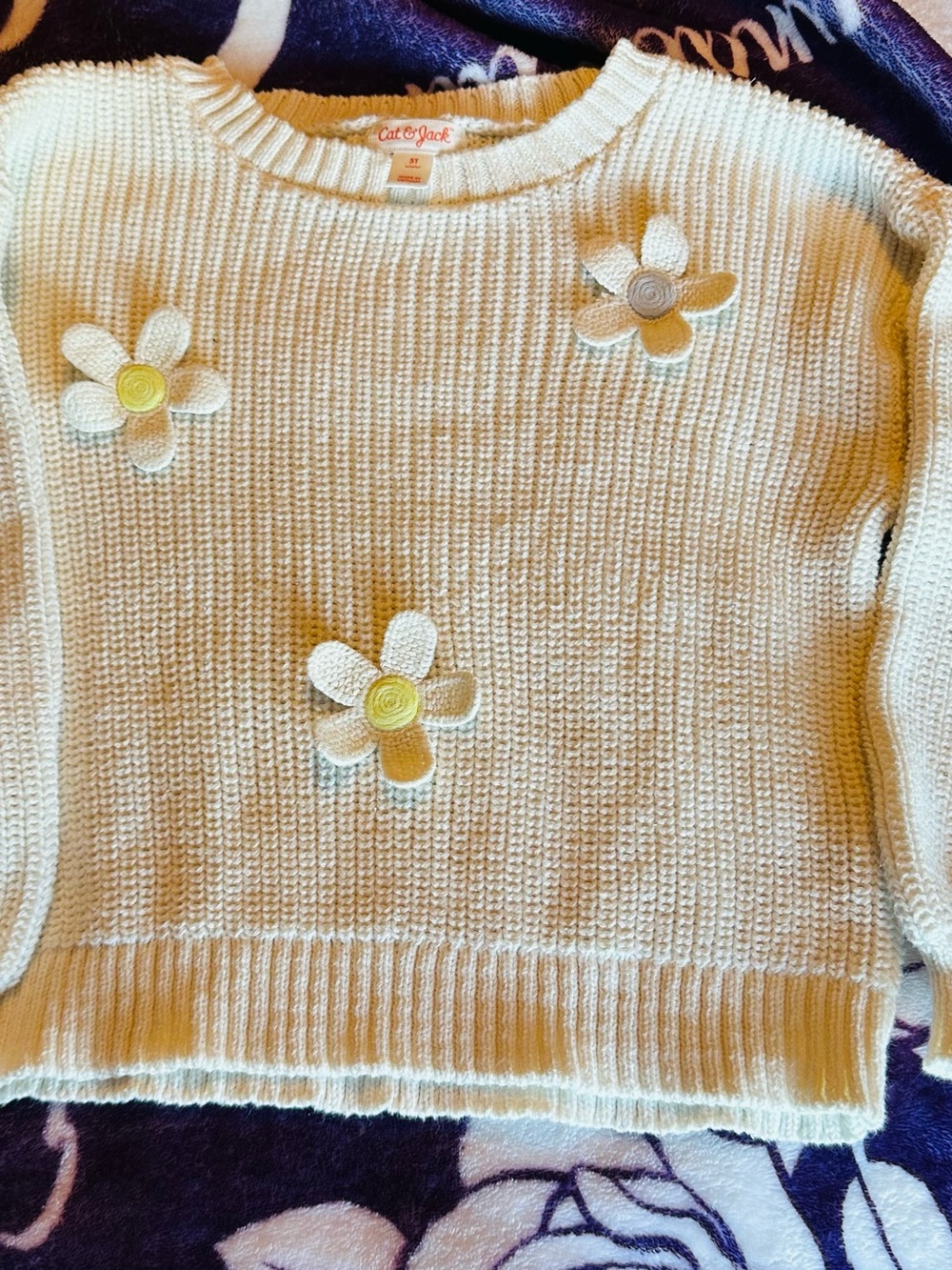 Cat & Jack Cream Daisy Appliqué Crewneck Sweater